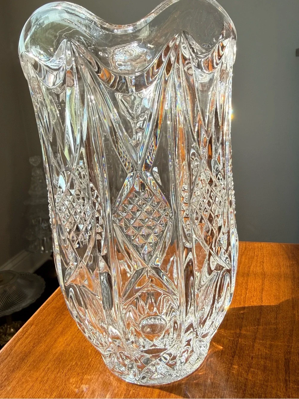 Vintage Cristina West Germany 24% Lead Crystal Pitcher - Diamond Cut